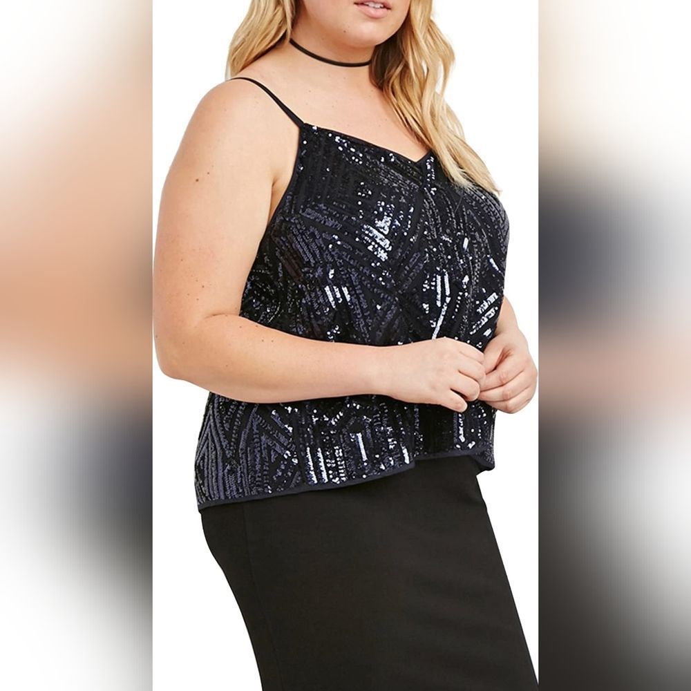 Sparkly navy Sequined split back top - Picture 12 of 13